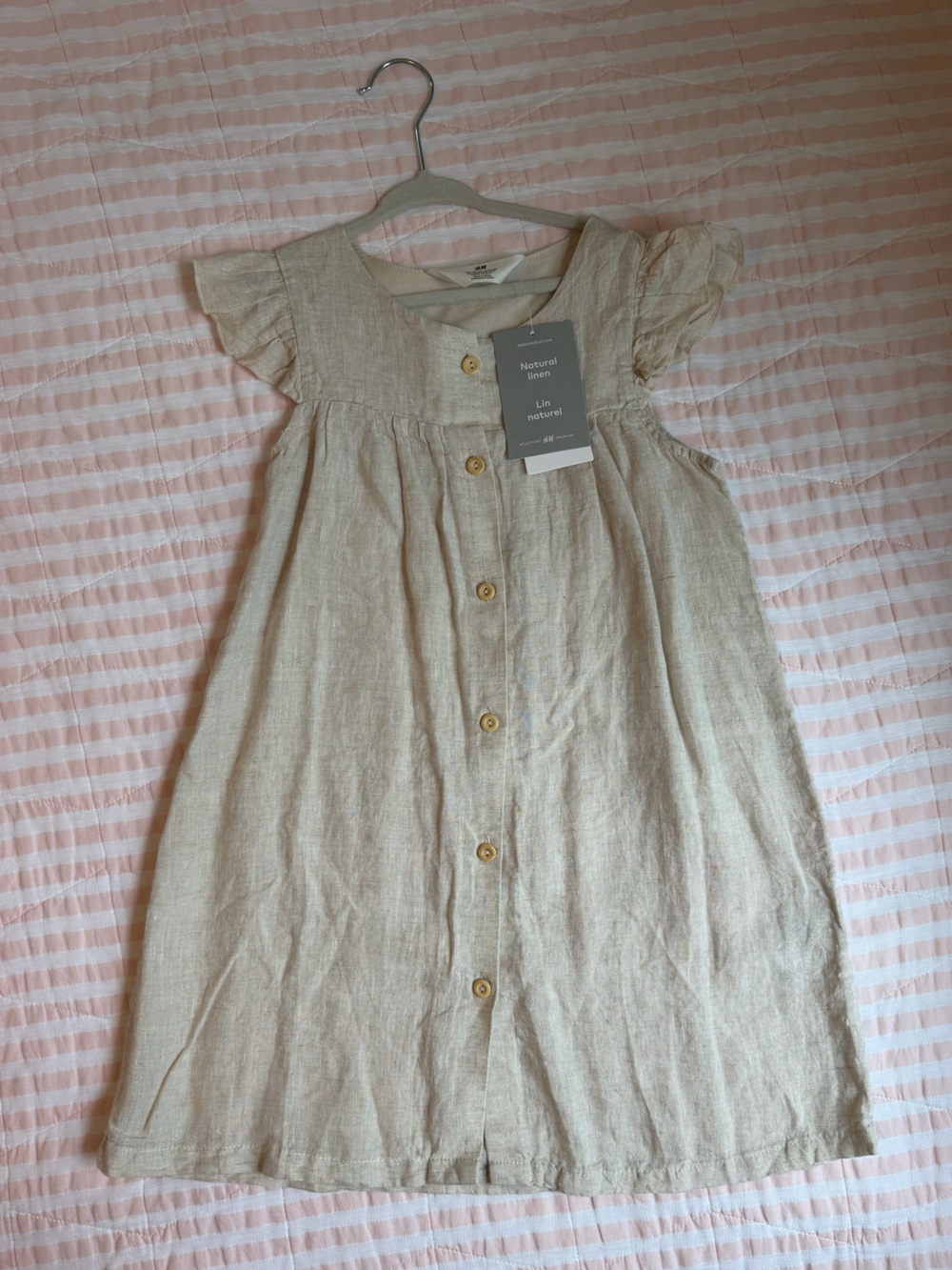 H&M Natural Beige Button-Front Linen Dress